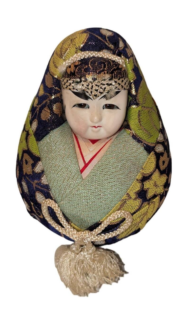 Vintage Asian Wedding Doll Round Kimono Dressed Colorful Rare